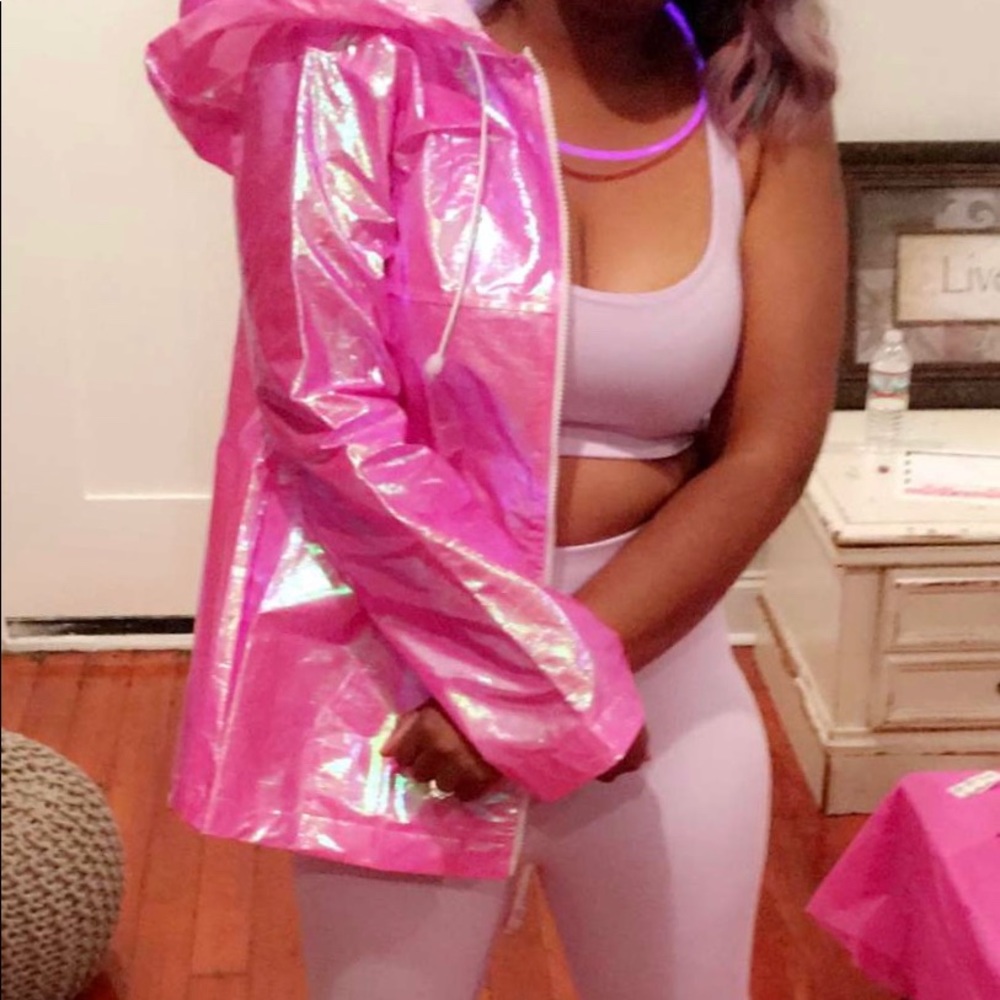 Zip Front Iridescent Pink Rain Jacket - Picture 4 of 4